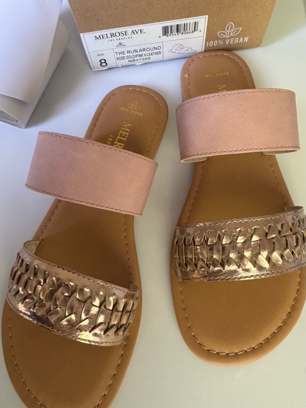 Melrose Ave. The Run Around Pink Slide Sandals with Rose Gold Accent